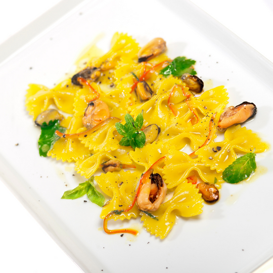 Farfalle mussels and saffron