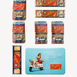 Turquoise tin box with pin-up (classic shapes)