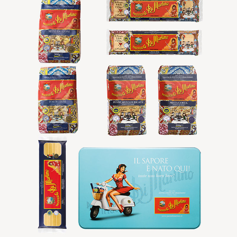 Turquoise tin box with pin-up (classic shapes)