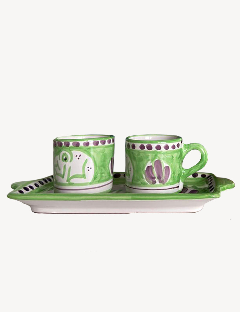 Solimene Ceramics Coffee set Cups and Tray - Green
